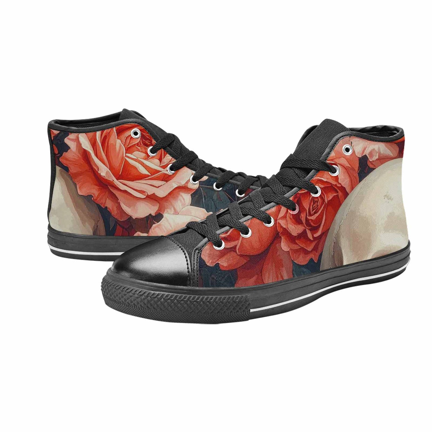 WOMEN'S Skulls Roses Soft Airbrush High Top Canvas Dreamcore Custom Sneakers