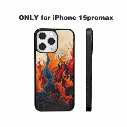 iPhone 15 Pro Max Case — Flame Burst Black Red Ink Flame, Customized Protective Case