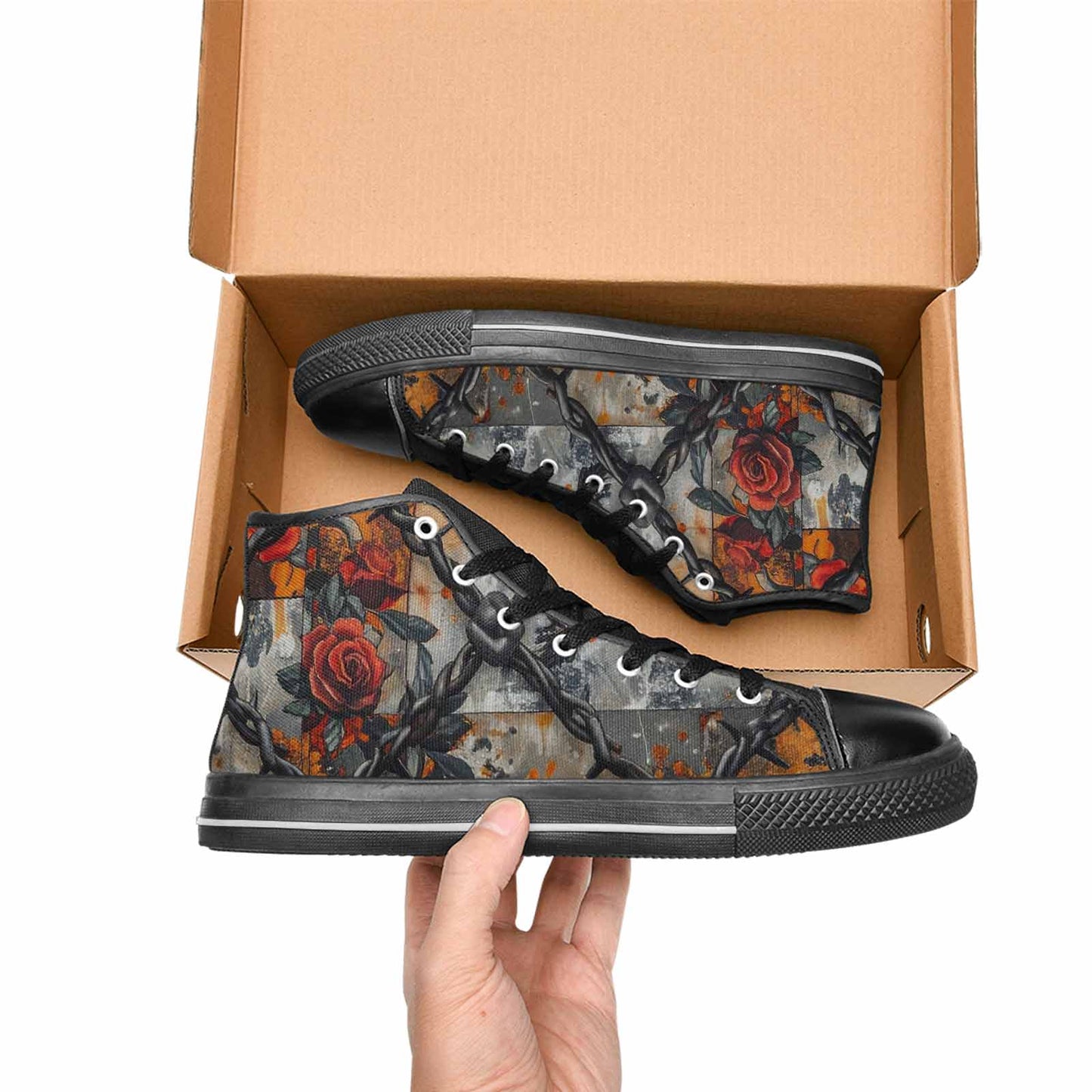 WOMEN'S Barbed Wire Chain High Top Canvas Surreal Custom Shoes