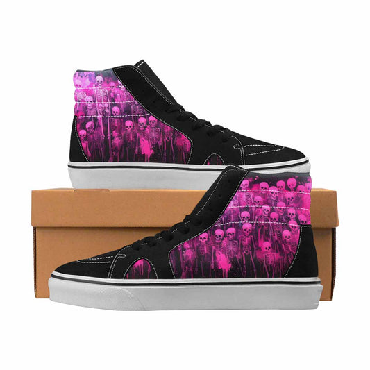 MEN'S Skulls Neon Pink Glow High Top Canvas Original Design Wallpaper Art Custom Shoes