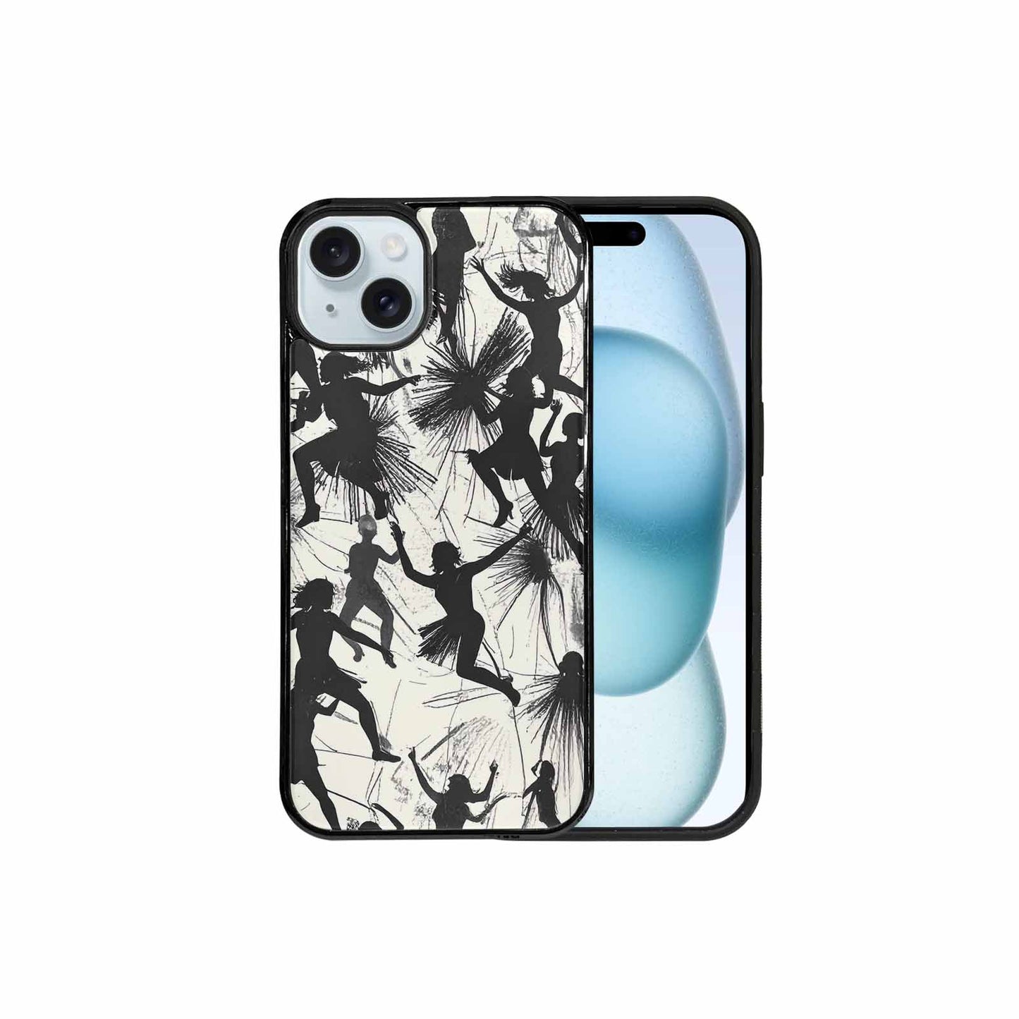 iPhone 15 Plus Case — Bold Dancing Figure Line Art Pattern, Customized Protective Case