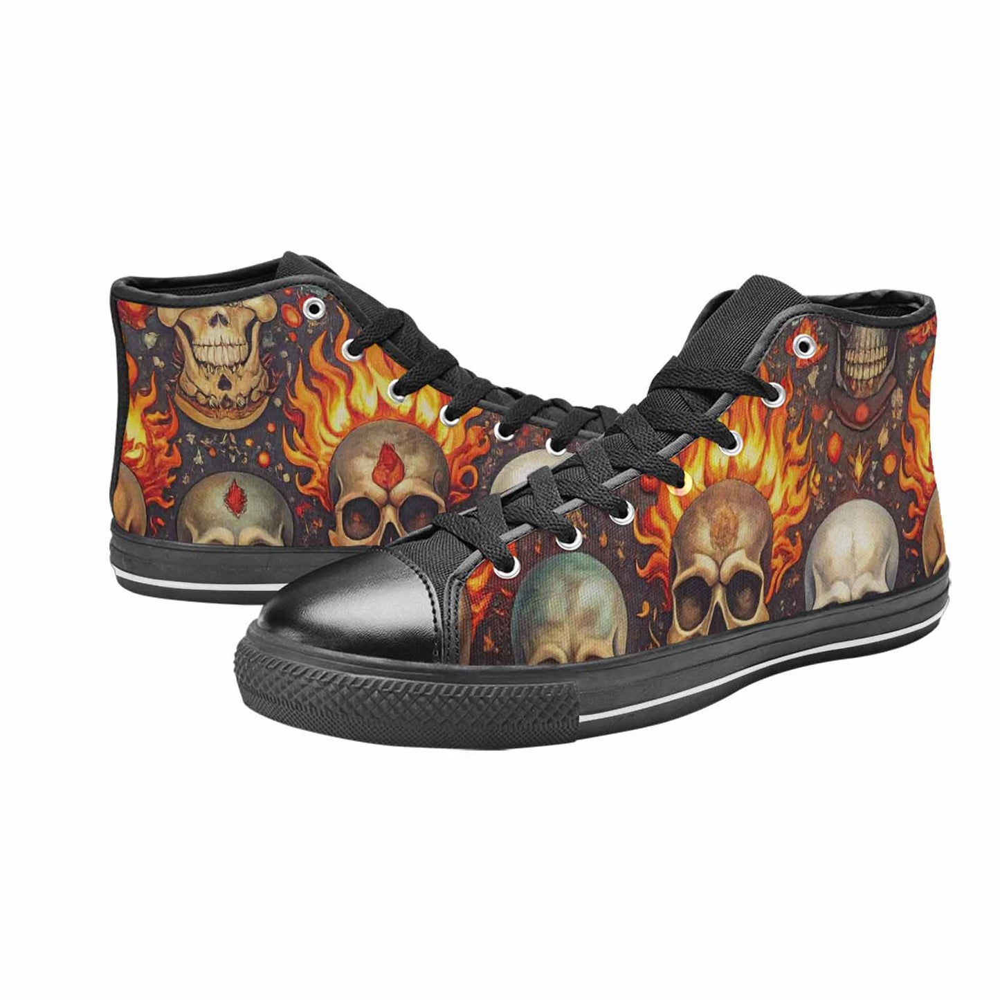 WOMEN'S Skulls - Flaming High Top Canvas Grunge Custom Sneakers