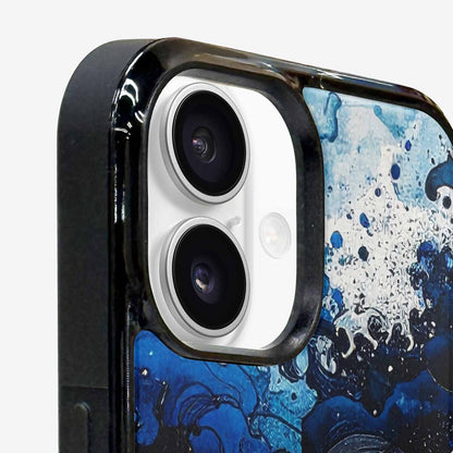 iPhone 16 Plus Case — Nautical Wave Black Blue Ink Wave, Custom Phone Case