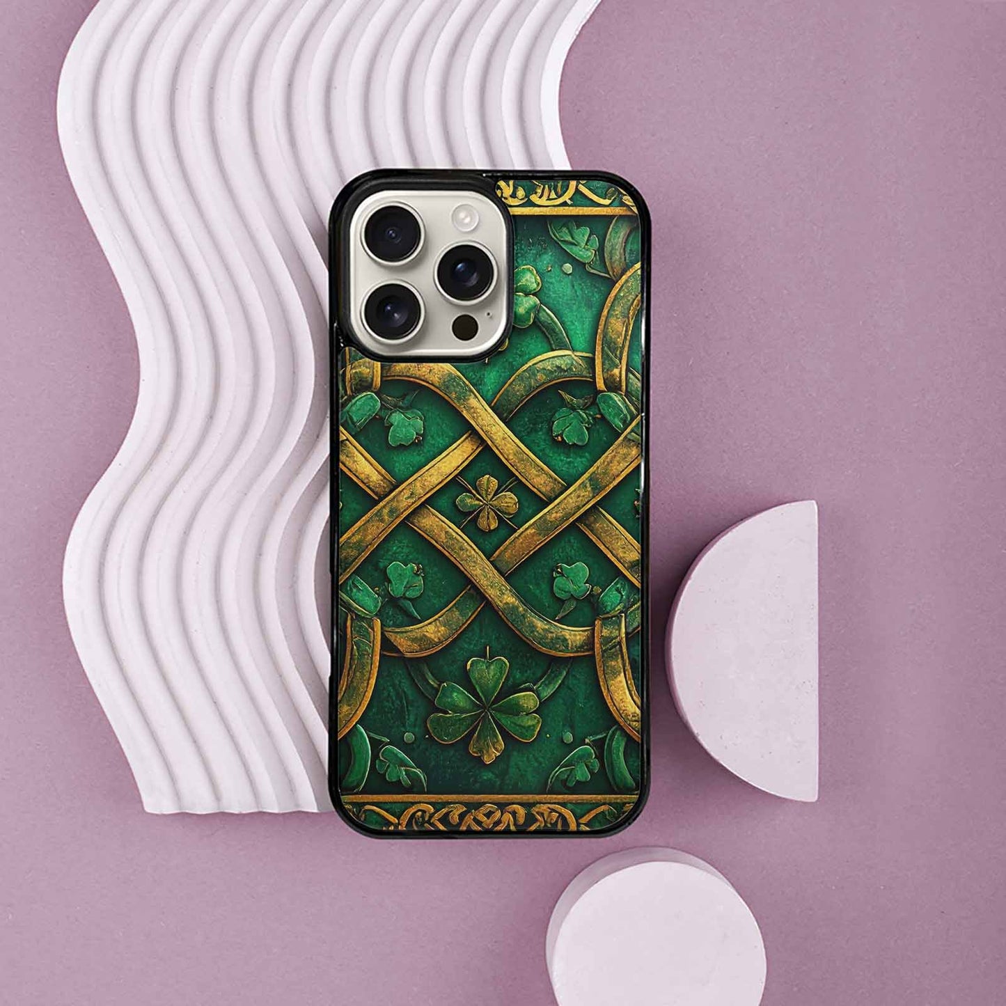iPhone 16 Pro Max Case — Irish Celtic Knot Pattern Shamrocks Seamless, Custom Art Phone Cover