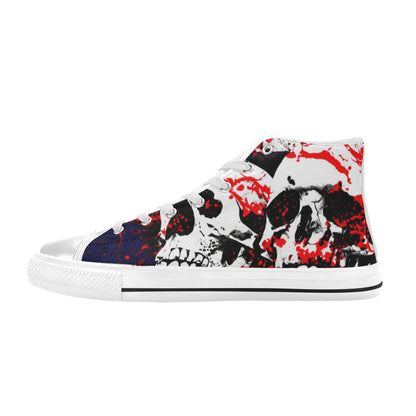 WOMEN'S Patriotic Splatter Skulls High Top Canvas Vibrant Chaos Custom Sneakers