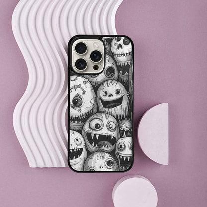 iPhone 16 Pro Max Case — Black And White Monster Face Collage, Custom Designed Case Cover
