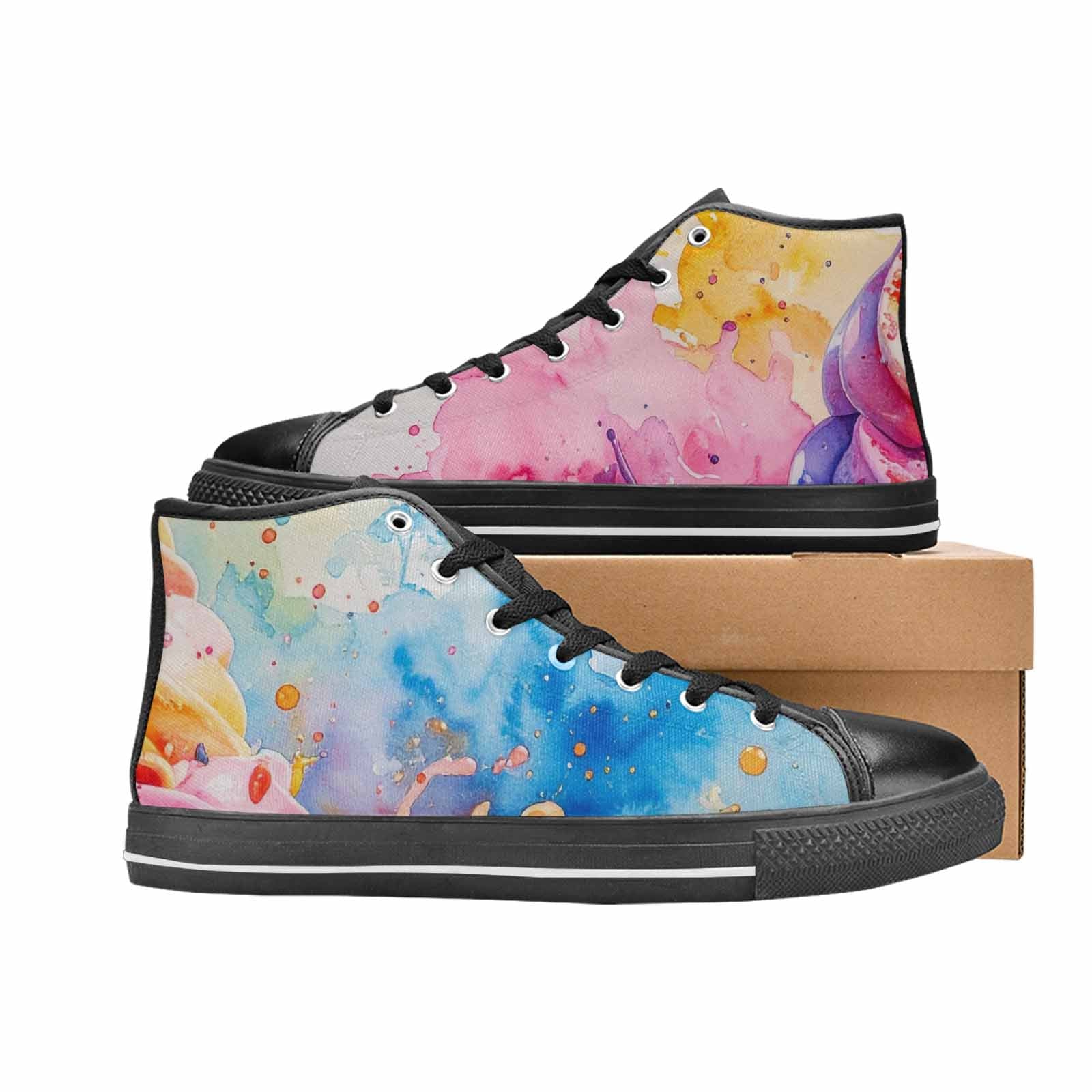 WOMEN'S Melting Icecream Collage High Top Canvas Vibrant Chaos Custom Shoes