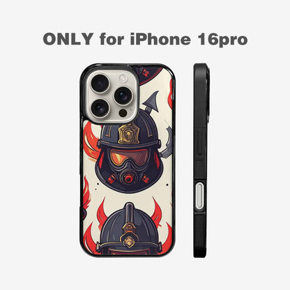 iPhone 16 Pro Case — Firefighter Pattern Flames Axes Helmets Seamless, Custom Phone Case