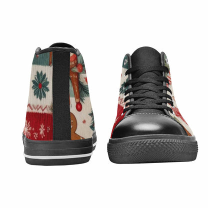 WOMEN'S Christmas Holly Snowflake High Top Canvas Wallpaper Art Custom Sneakers