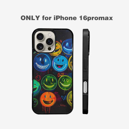 iPhone 16 Pro Max Case — Smiley Faces Glow Smiley Faces Pattern, Custom Print Case Cover