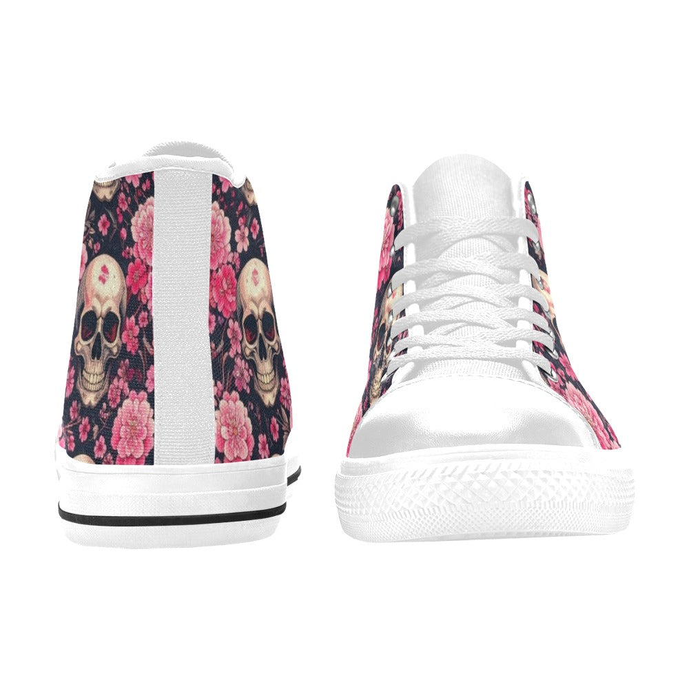 WOMEN'S Skull Cherry Blossom High Top Canvas Vivid Custom Shoes