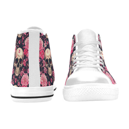 WOMEN'S Skull Cherry Blossom High Top Canvas Vivid Custom Shoes
