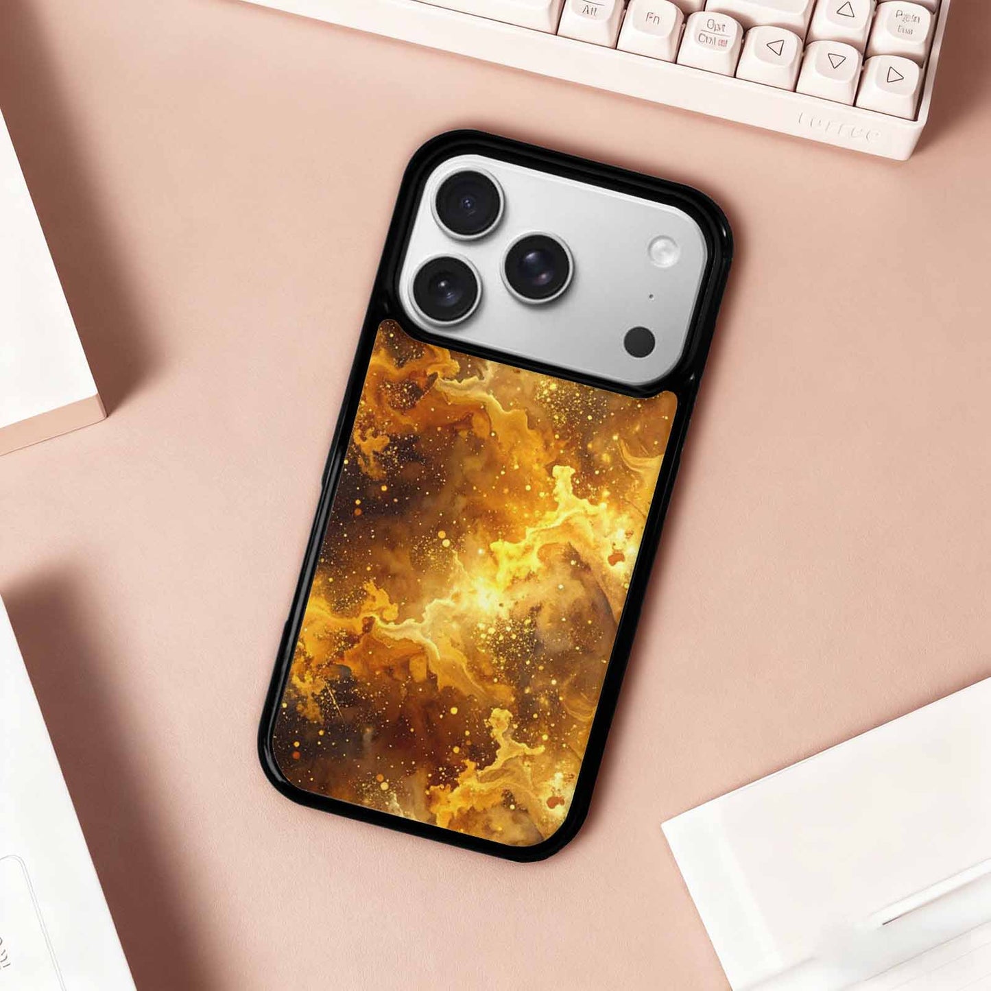 iPhone 17 Pro Case — Galaxy Art Golden Cosmic Glow Galaxy, Unique Phone Case Design