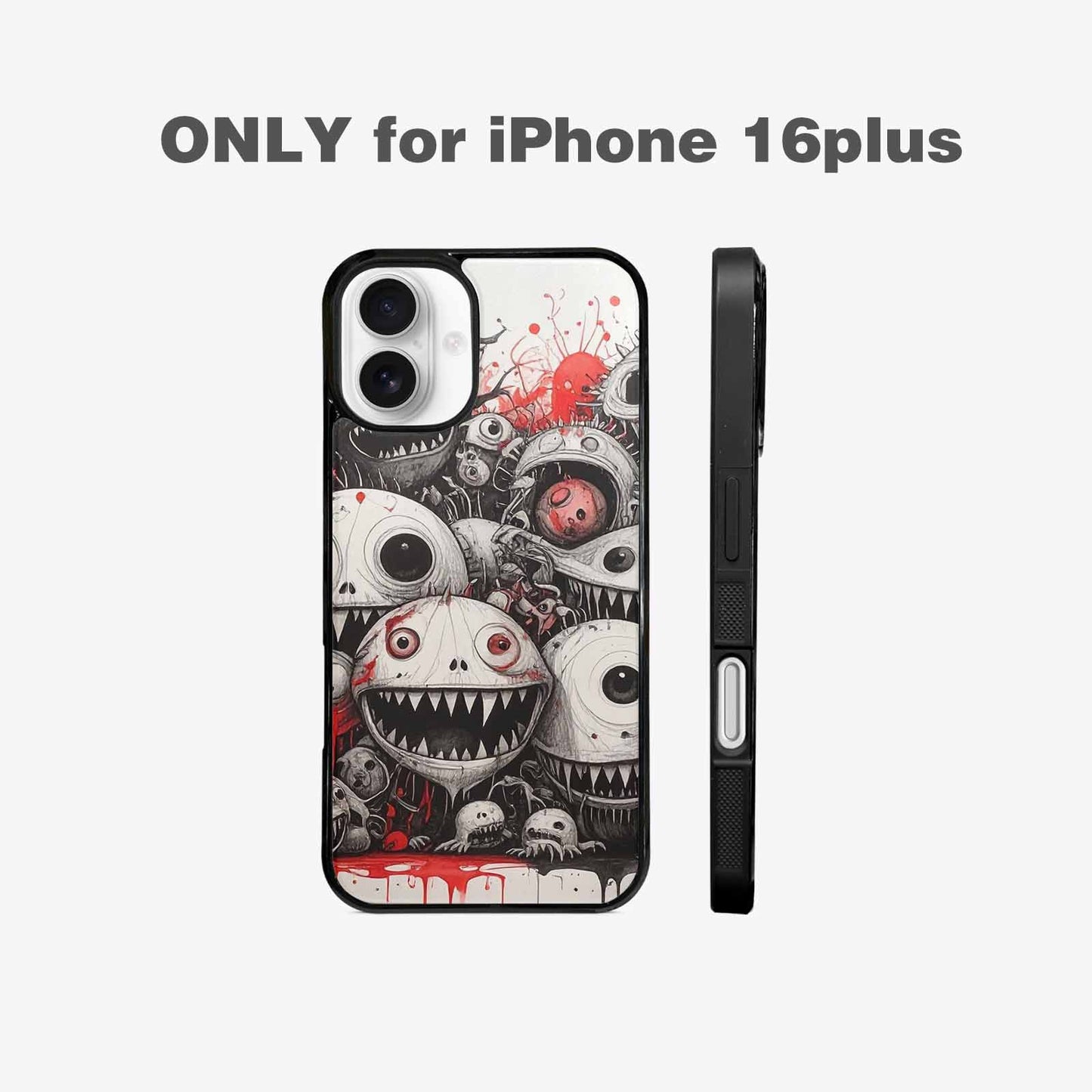iPhone 16 Plus Case — Multi Eye Monster Black Red Ink, Personalized Phone Case