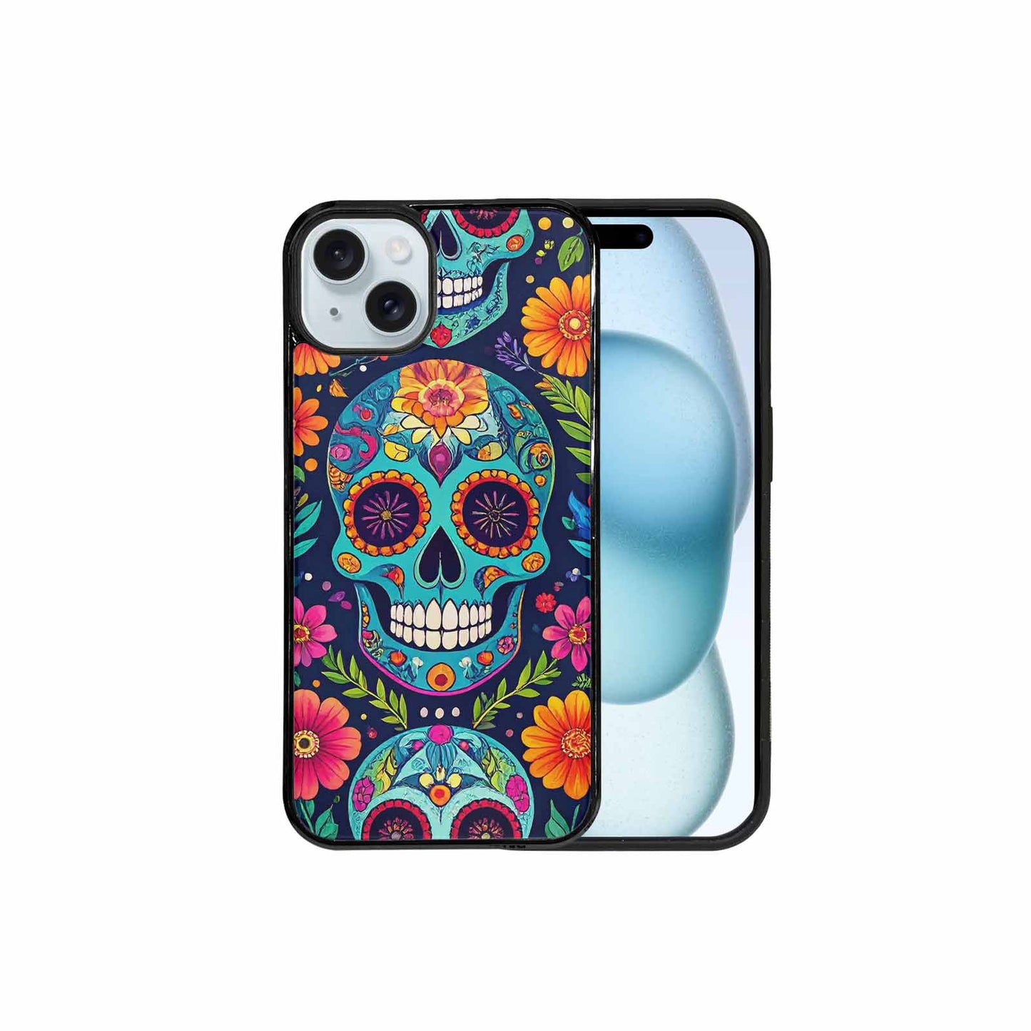 iPhone 15 Plus Case — Rainbow Sugar Skull Weave 3 Personalized, Unique Phone Case Design