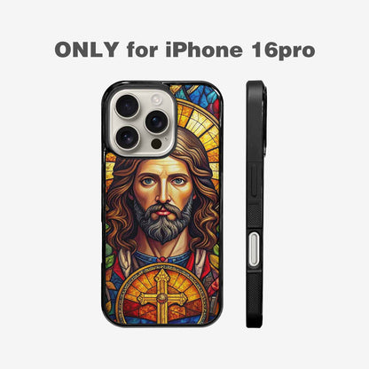 iPhone 16 Pro Case — Jesus Face Small Cross And Faith, Custom Designed Case Cover