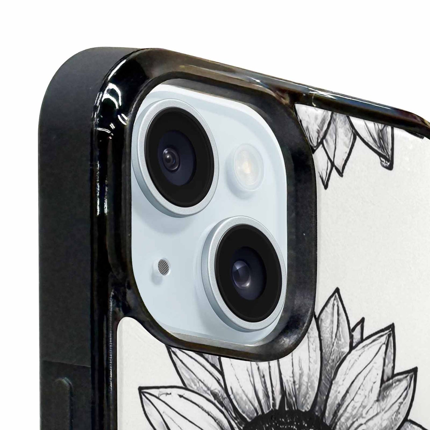 iPhone 15 Plus Case — Minimalist Line Art Sunflower, Custom Designed Case Cover