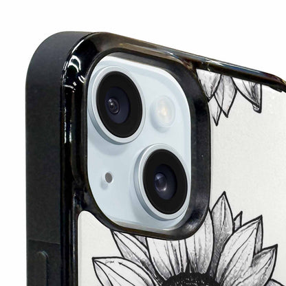 iPhone 15 Plus Case — Minimalist Line Art Sunflower, Custom Designed Case Cover