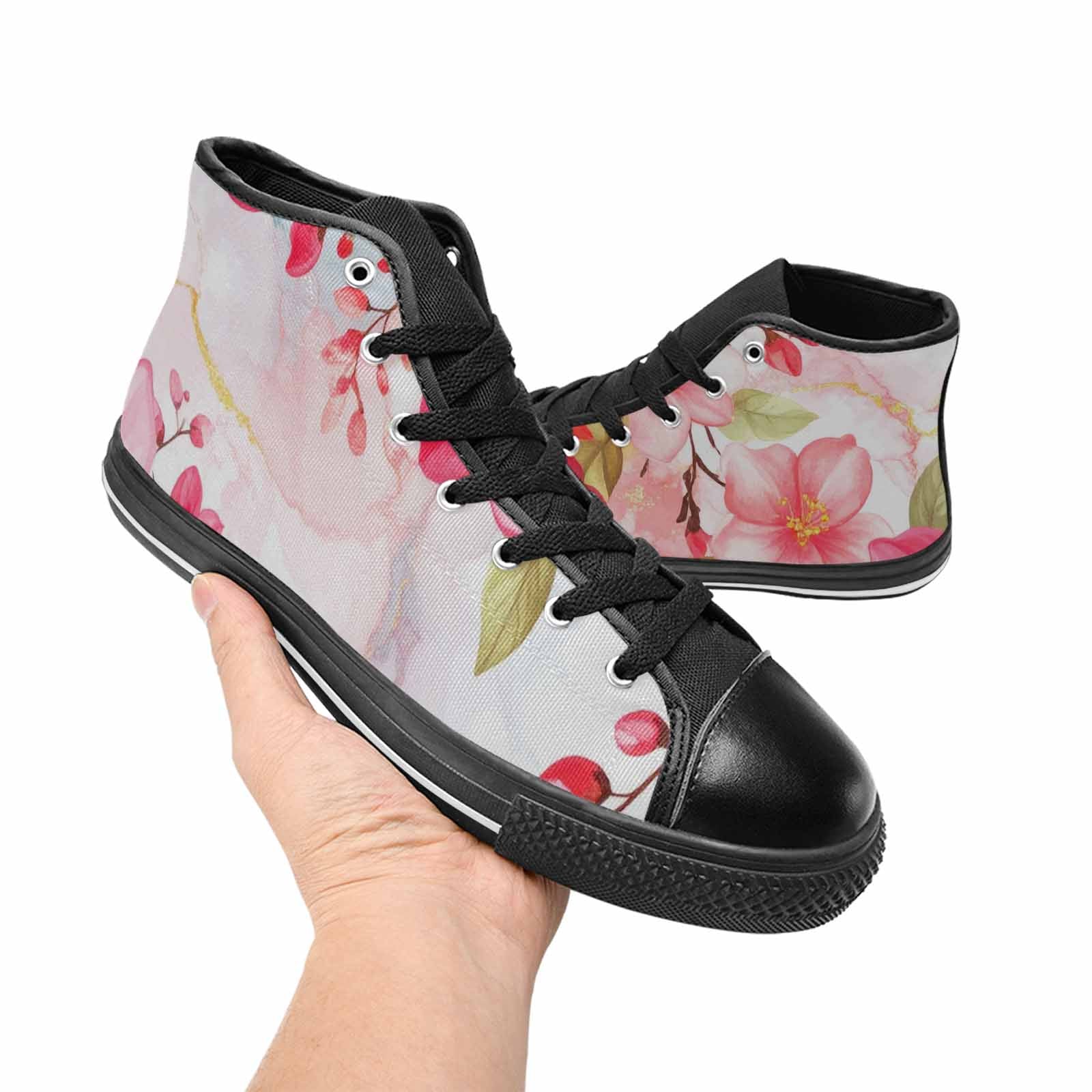 WOMEN'S Marble Floral High Top Canvas Vibrant Chaos Custom Sneakers