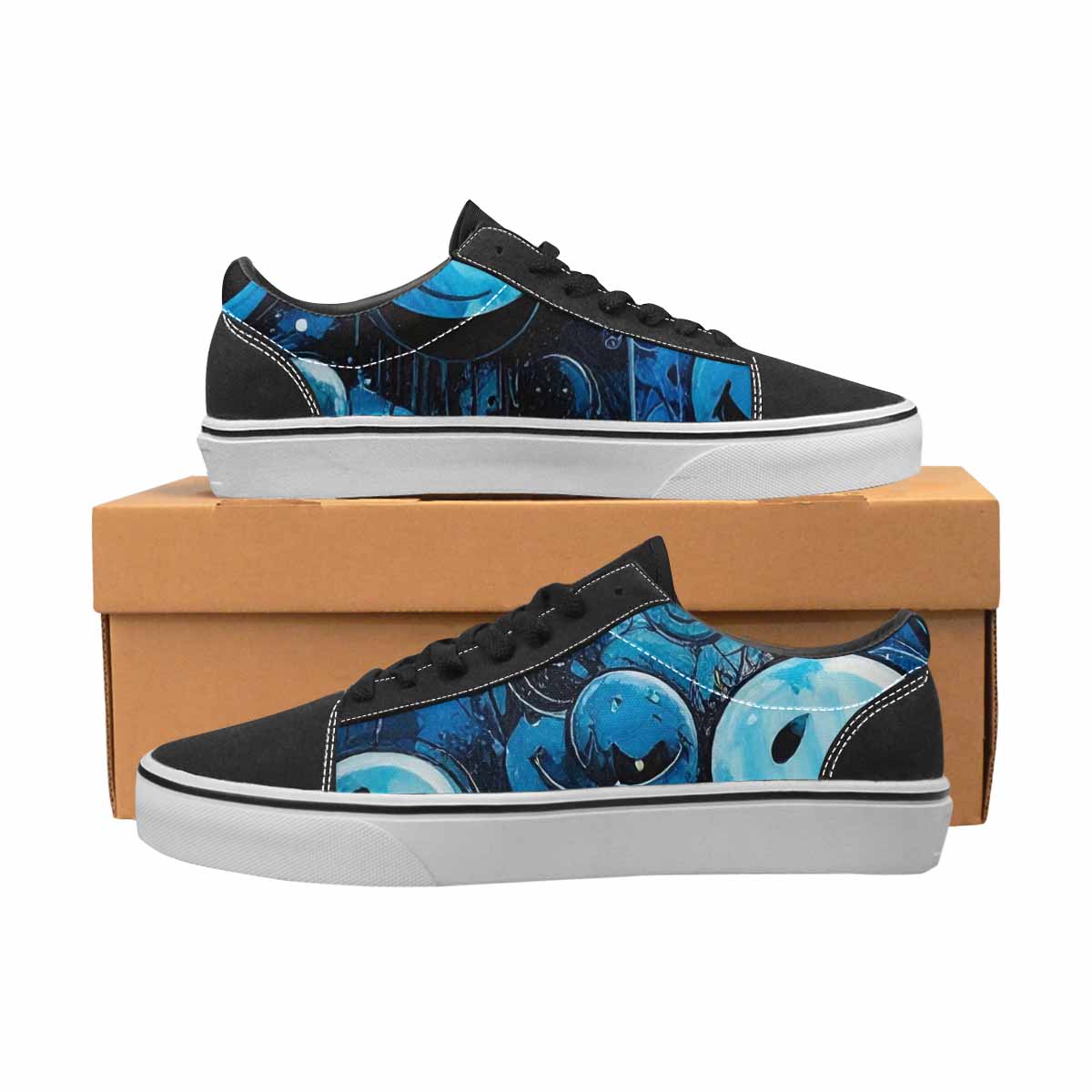 WOMEN'S Melting Moon Smiley Lace-Up Canvas Vibrant Chaos Sneakers