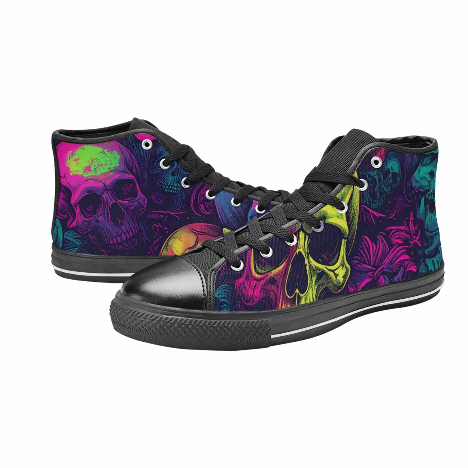 MEN'S Skulls - Neon High Top Canvas Vibrant Chaos Custom Sneakers