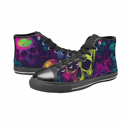 MEN'S Skulls - Neon High Top Canvas Vibrant Chaos Custom Sneakers