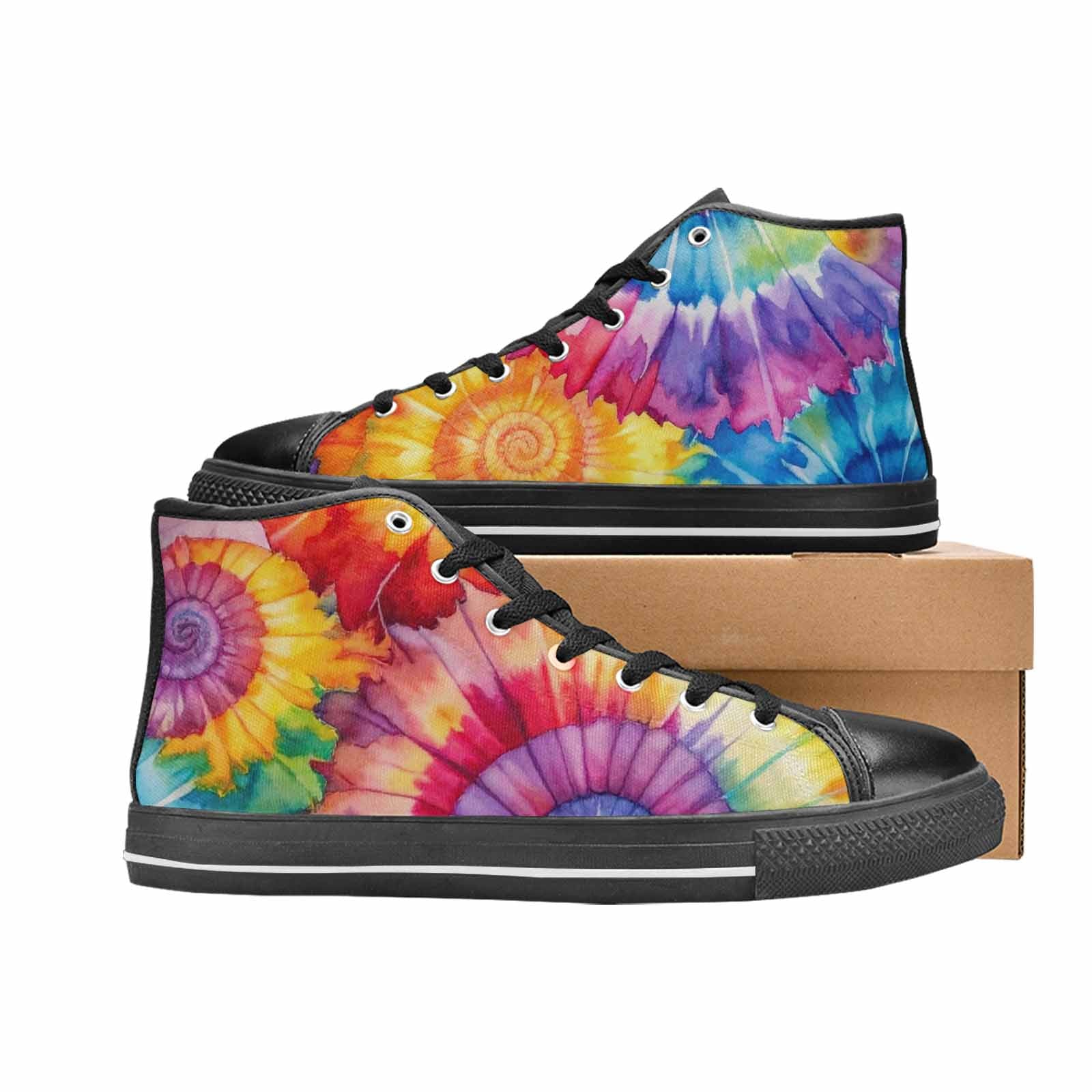 MEN'S Tie Dye Swirl High Top Canvas Dark Academia Custom Shoes