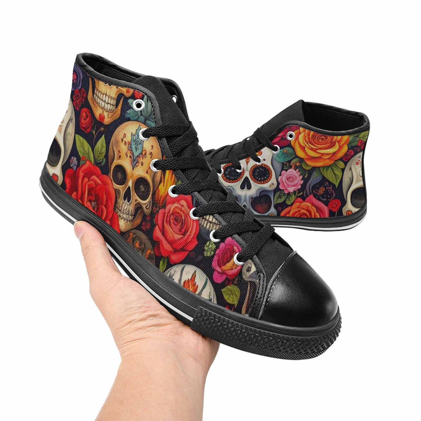 WOMEN'S Skull High Top Canvas Dark Academia Custom Sneakers