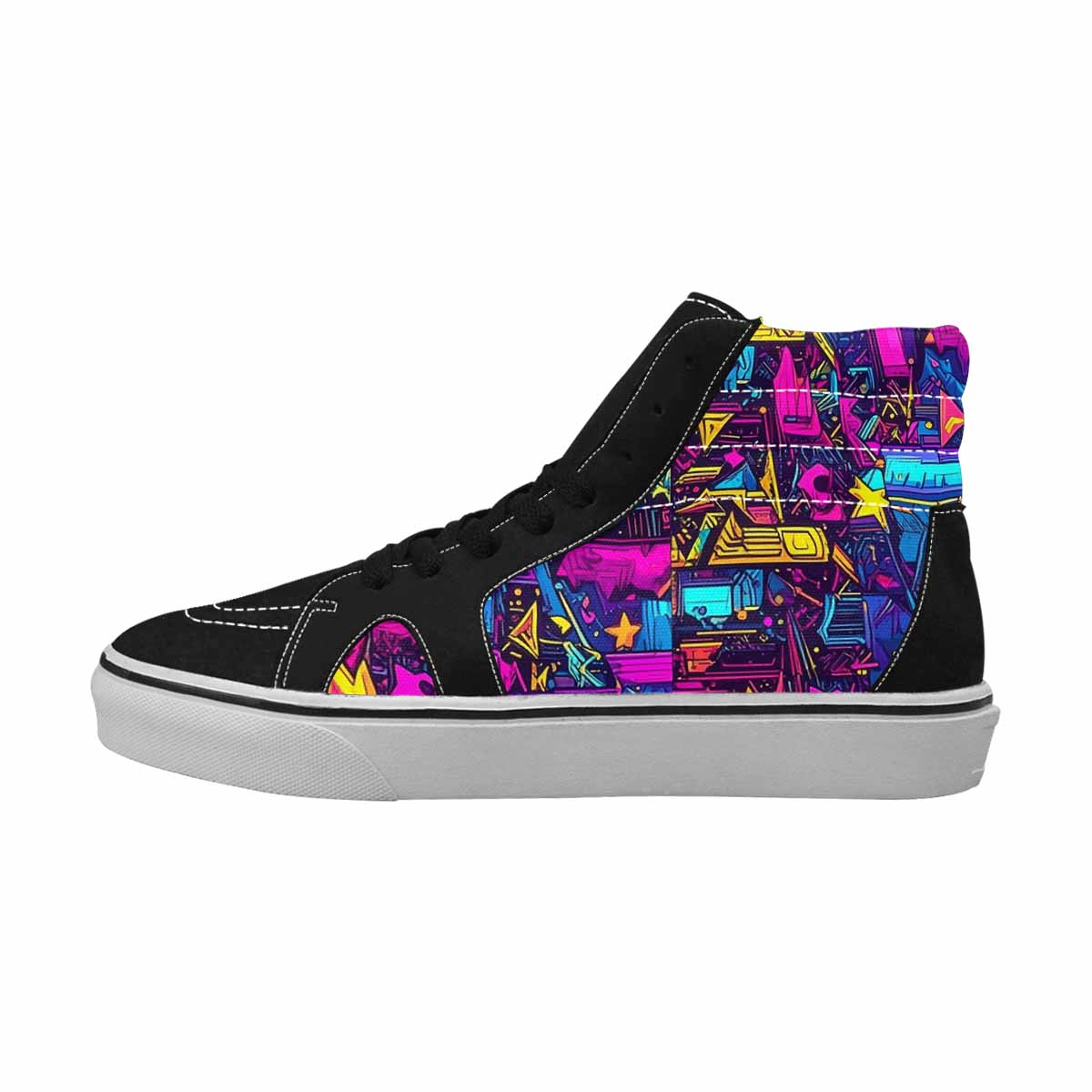 MEN'S 80s Retro Motif High Top Canvas Wallpaper Art Custom Sneakers