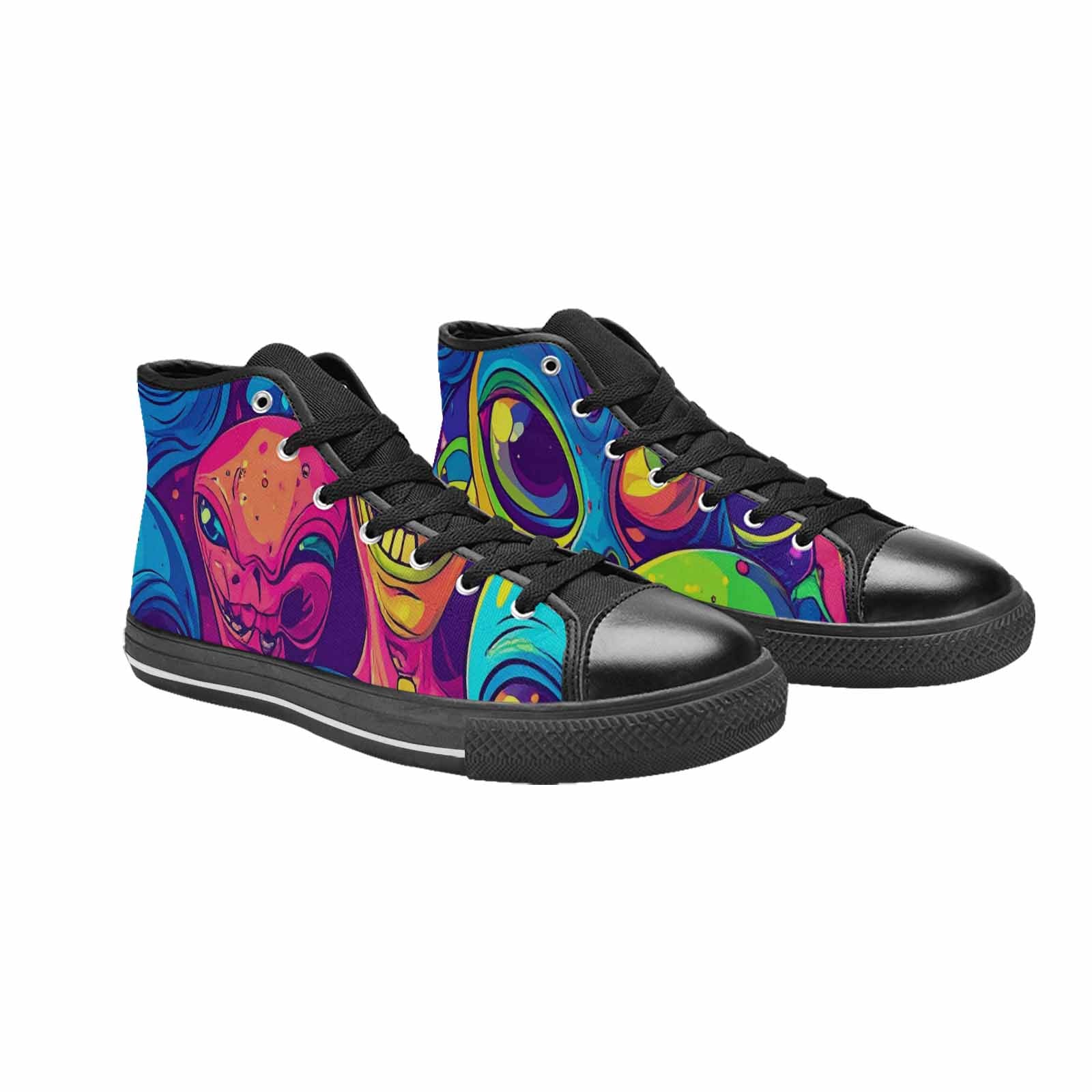 MEN'S Alien Ufo Cartoon High Top Canvas Vibrant Chaos Shoes