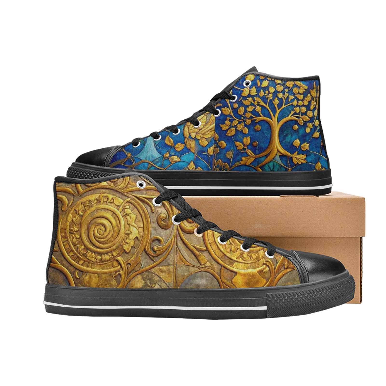 MEN'S Klimt-Style Gold Leaf High Top Canvas Vibrant Chaos Custom Shoes
