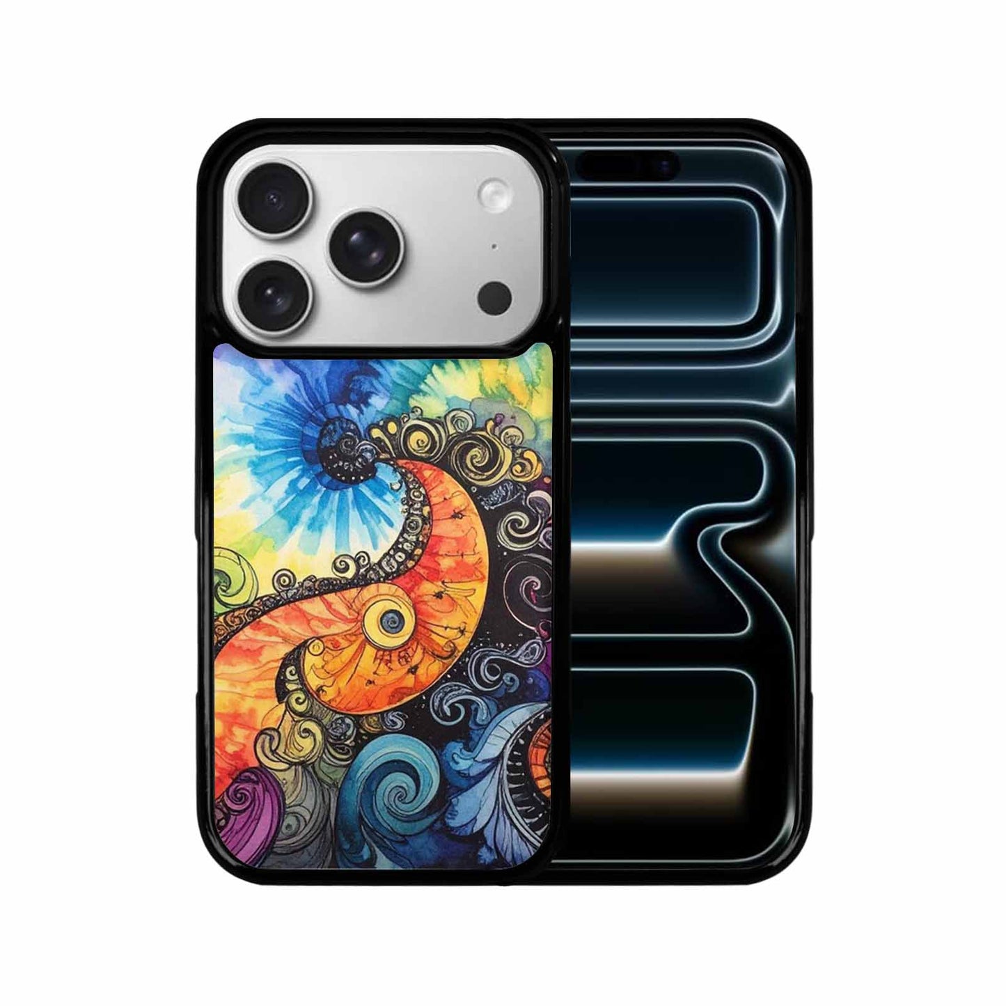 iPhone 17 Pro Case — Tie Dye Swirls Black White Tie, Personalized Phone Case