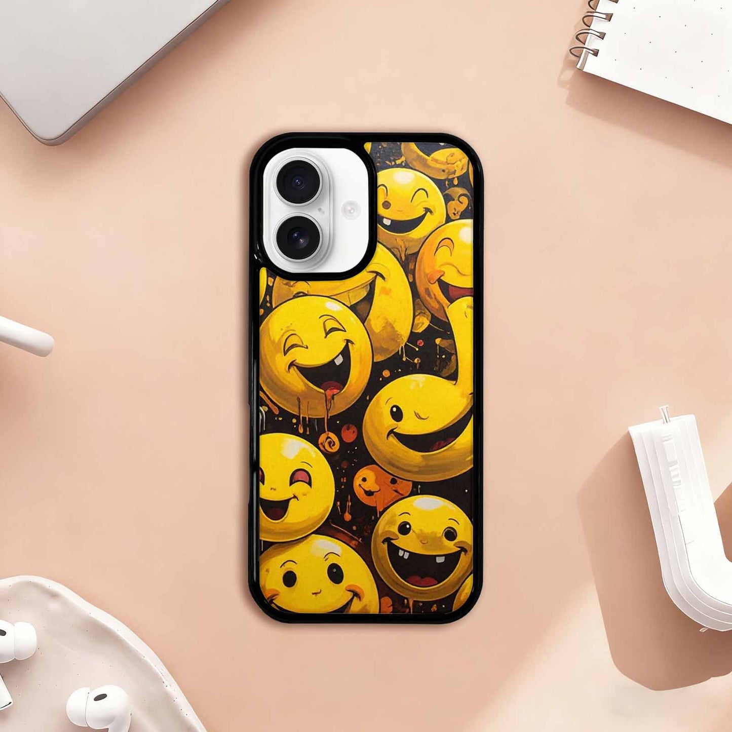 iPhone 17 Case — Melting Moon Smiley Yellow Original Art, Customized Protective Case