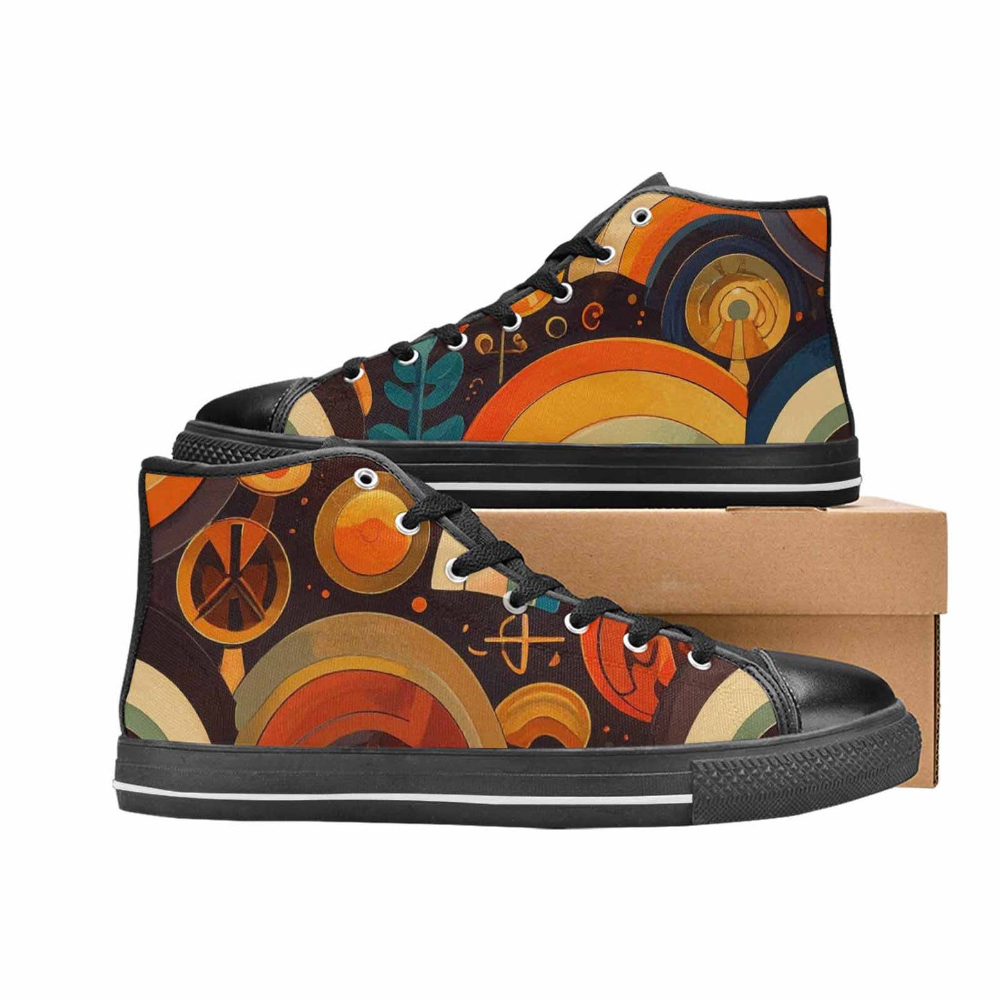 MEN'S Groovy 70S Peace High Top Canvas Vivid Custom Shoes