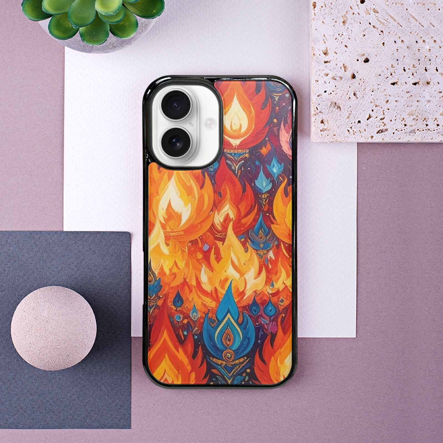 iPhone 16 Case — Flame Burst Full Color Vibrant Flame, Custom Art Phone Cover