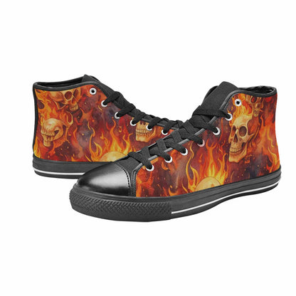 WOMEN'S Skulls - Flaming High Top Canvas Surreal Custom Shoes