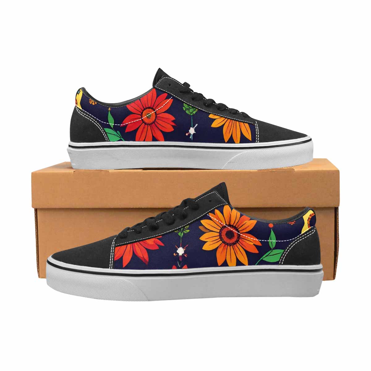 WOMEN'S Sunflowers And Skulls Canvas Lace-Up Dreamcore Custom Shoes