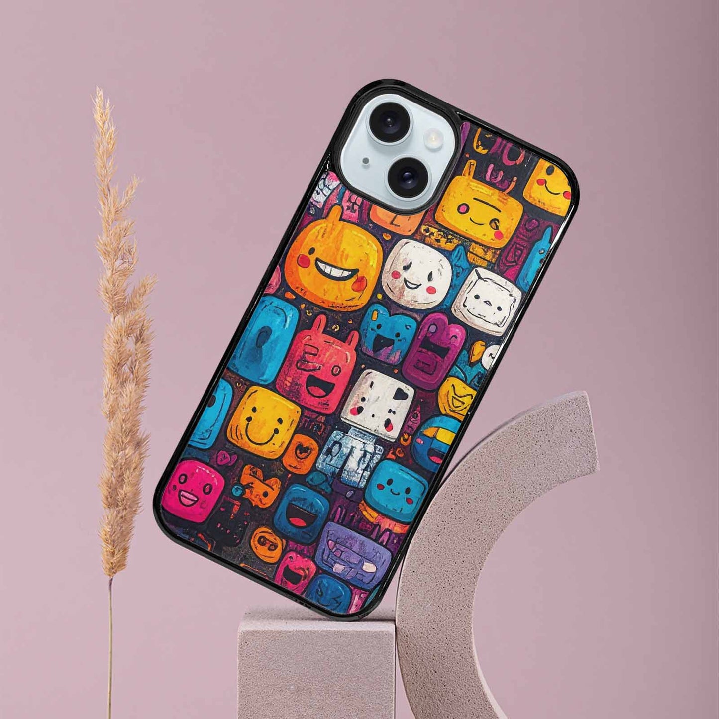 iPhone 15 Plus Case — Hand Drawn Icon Doodle Pattern Hundreds, Custom Phone Case