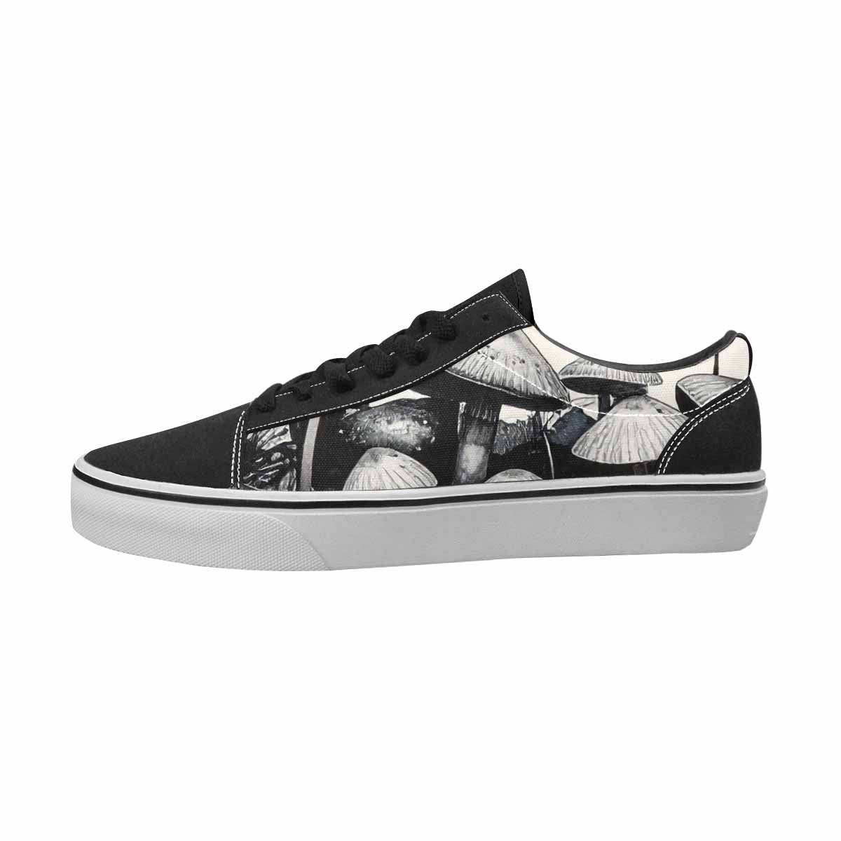 MEN'S Mushrooms Black & Blue Ink Canvas Original Design Kaleidoscope Custom Art Shoes