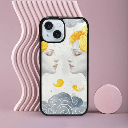 iPhone 15 Case — Gemini Twins Zodiac Pattern Seamless Repeat, Custom Made Phone Cover