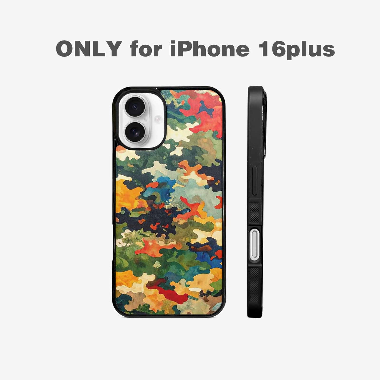 iPhone 16 Plus Case — Camo Patches Full Color Vibrant Camo, Custom Designed Case Cover