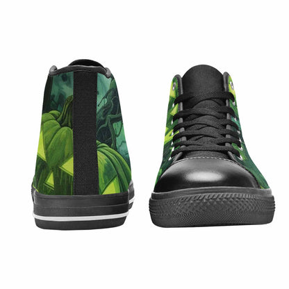 WOMEN'S Halloween Glowing Jackolantern High Top Canvas Surreal Custom Sneakers