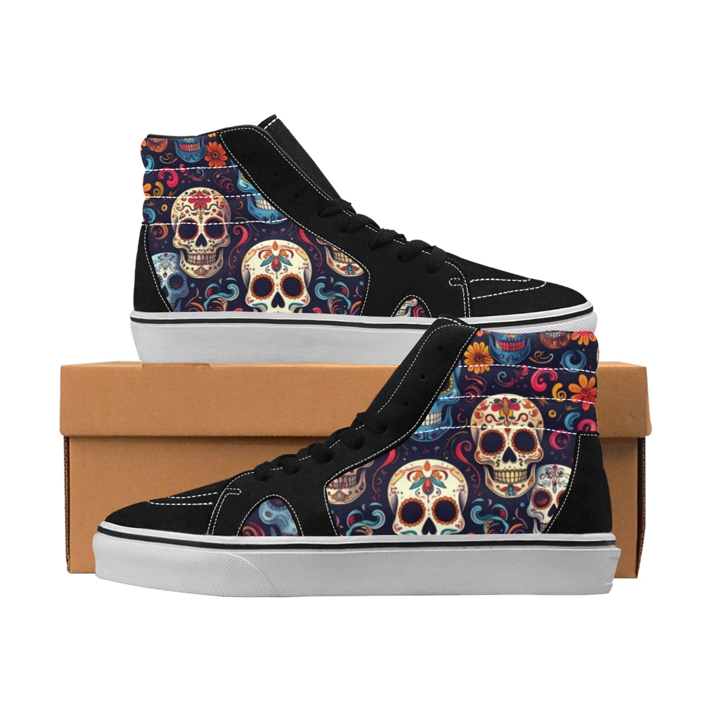 WOMEN'S Day Of Dead Sugar Skull High Top Skateboarding Vivid Custom Shoes