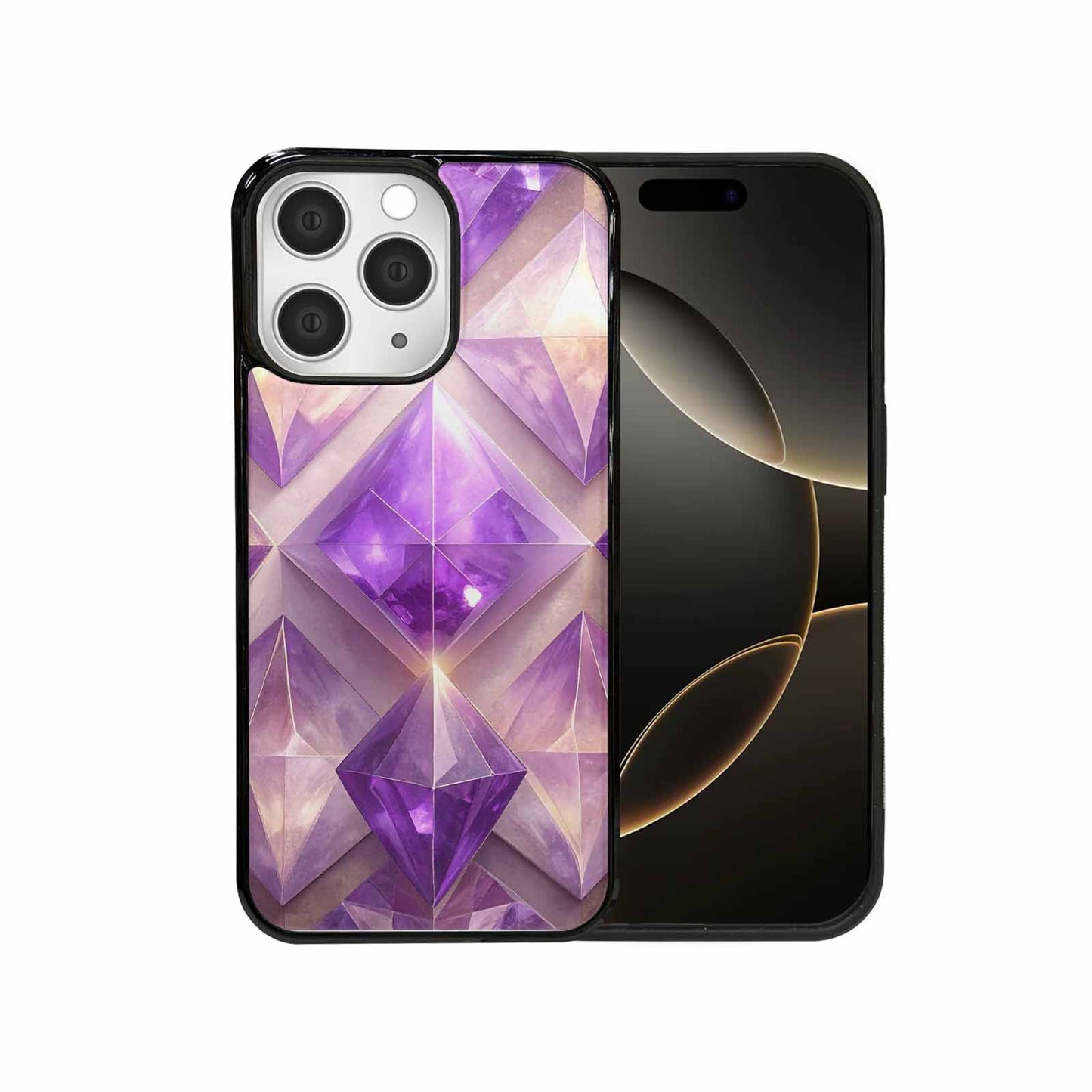 iPhone 15 Pro Max Case — Amethyst Crystal Art Pattern, Custom Printed Phone Case