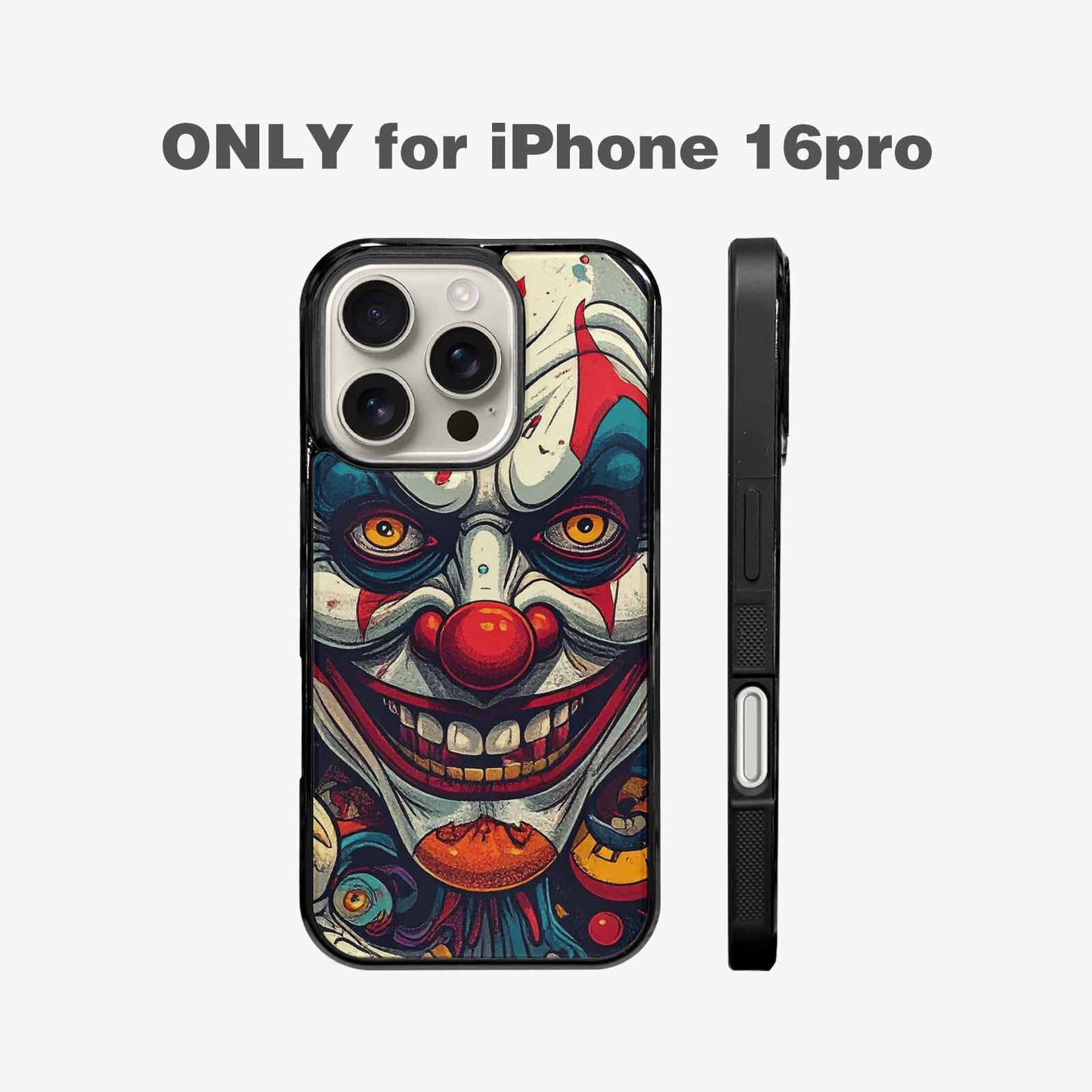 iPhone 16 Pro Case — Evil Circus Heads Faces Overlapping Patterns, Customized Protective Case