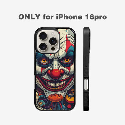 iPhone 16 Pro Case — Evil Circus Heads Faces Overlapping Patterns, Customized Protective Case