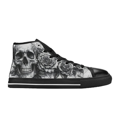 Grey Skull Art Pattern Women's Gothic Dark High Top Canvas Shoes | Freaky Shoes®