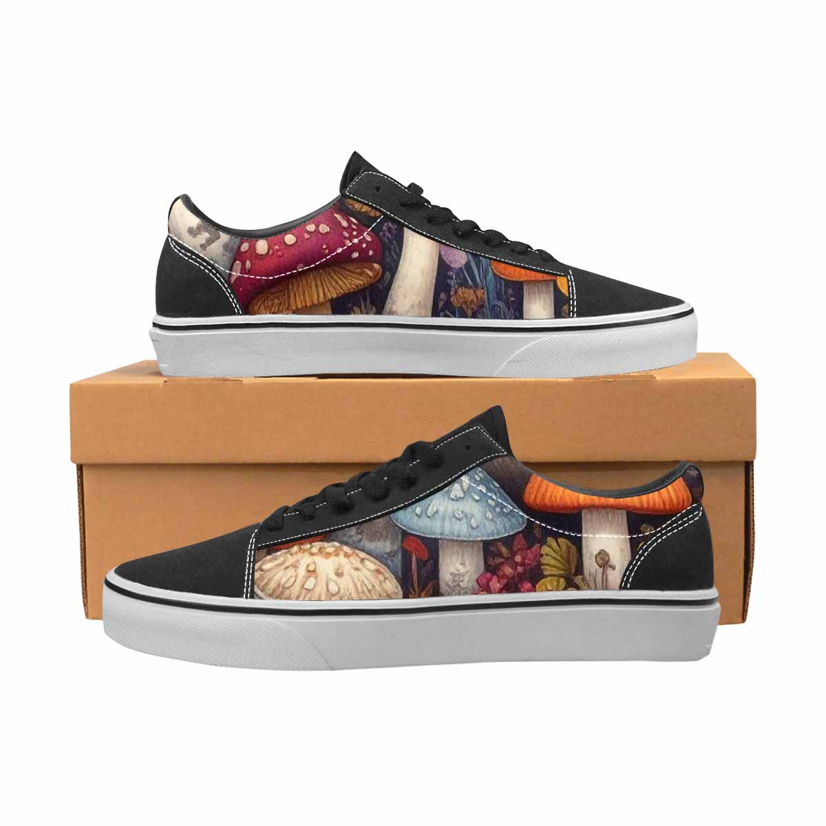 WOMEN'S Mushrooms (general) Mushrooms Pa Lace-Up Canvas Neon Fantasy Custom Shoes