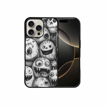 iPhone 16 Pro Max Case — Black And White Monster Face Collage, Custom Designed Case Cover
