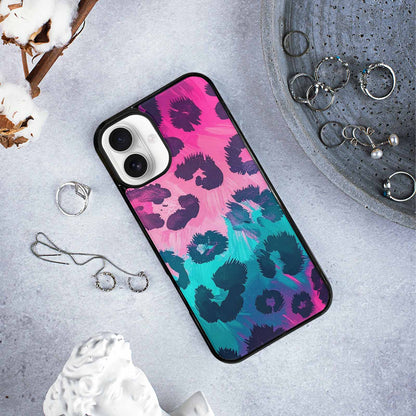 iPhone 16 Plus Case — Leopard Neon Pink Teal Airbrush, Custom Designed Case Cover